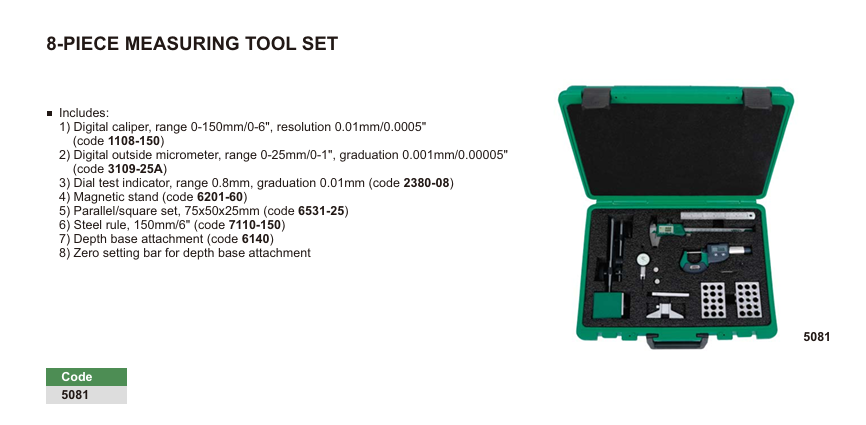 INSIZE 5081 8 Parça Ölçü Aleti Seti