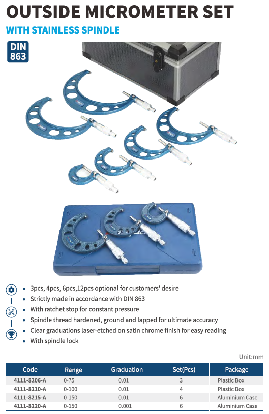 6 Parça Mekanik Mikrometre Seti