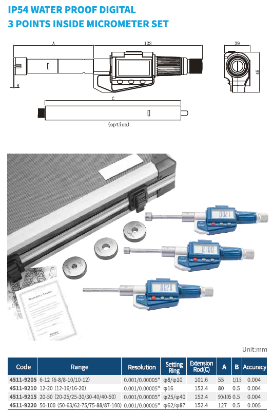 Dijital 3 Ayaklı Mikrometre Seti