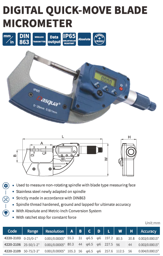 Dijital Bıçak Ağıslı Hızlı Ölçüm Mikrometre