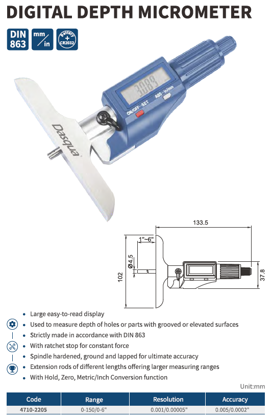 Dijital Derinlik Mikrometresi