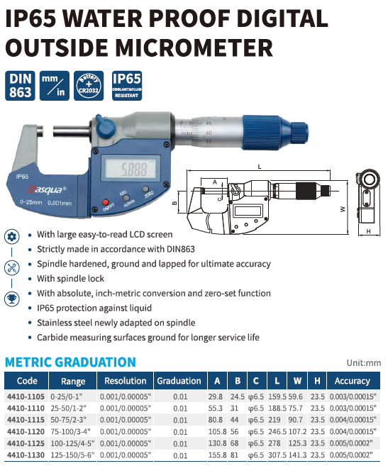 Dijital Dış Çap Mikrometre Yağa, Suya Dirençli